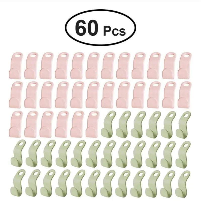 60pcs/set Plastics Hanger Connection Hook Stackable Space Saving Storage Multifunctional Hanging Clothes Rack