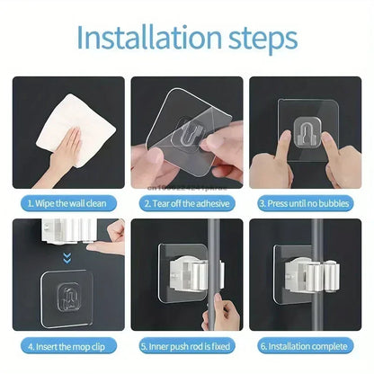 Self-adhesive Mop Holder Broom Stand Wall Mounted Mop Support Sweeping Brush Hook Storage Organizer Bathroom Kitchen Accessories