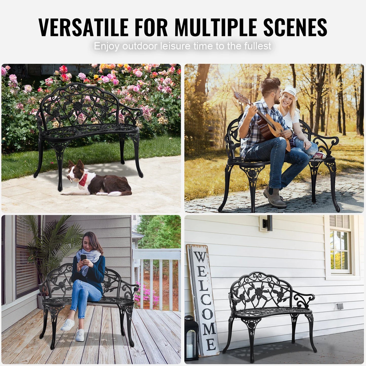 SucceBuy Outdoor Bench Wooden Metal Garden Bench for Outdoors 480 lbs Load Capacity Bench Outdoor Garden Park Bench