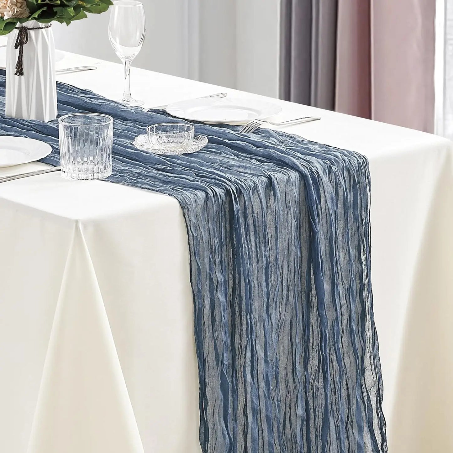 6pcs Cheesecloth Table Runner Boho Gauze Table Runner 40x270cm for Wedding Bridal Shower Birthday Party