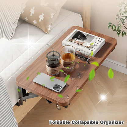 Foldable Bed Side Table Tray Organizer,Clip On Nightstand Bed Side Table Storage for Adult Kids,Bedside Shelf Desk Organizer