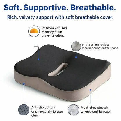 1pc Memory Foam Seat Cushion - 3D Ergonomic Support| Light Green & Grey, Washable Polyester, Car/Office Essentials Home Decor