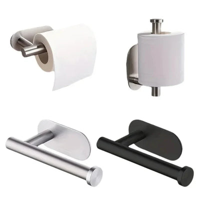 Stainless steel paper roll holder, wall-mounted without drilling, for kitchen, bathroom, wall, and paper towel storage rack.