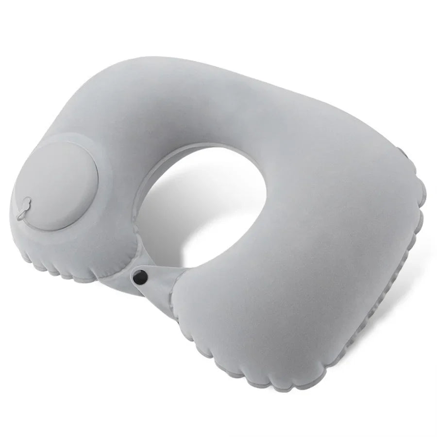 1pc U-Shaped Auto-Inflate Neck Pillow Home Office Car Use Travel Pillow Portable Comfortable Flocking Surface Pillow Gift