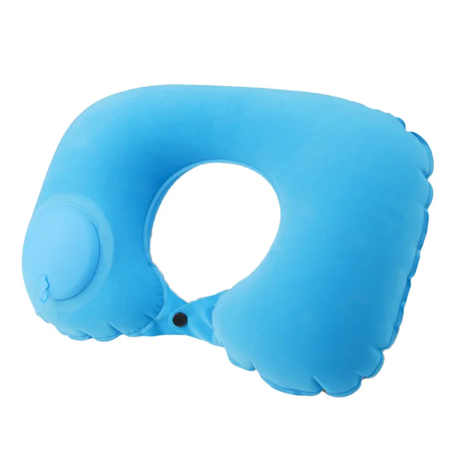 1pc U-Shaped Auto-Inflate Neck Pillow Home Office Car Use Travel Pillow Portable Comfortable Flocking Surface Pillow Gift