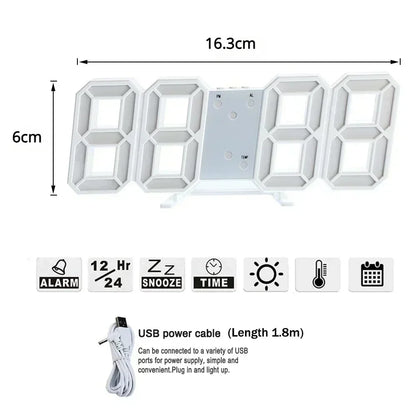 Digital Clock Wall Clocks Decoration for Bedroom Adjustable Electronic Watches 3D LEDs Home Decor Night Mode Watch Glowing