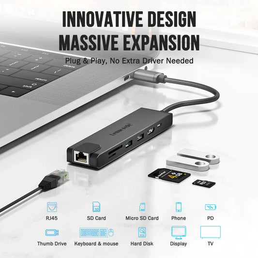 Lemorele 5in1 USB Type c Hub HDMI RJ45 Lan Adapter USB c Hub HDMI PD 100w TF/SD Card Slot Multiport Adapter For MacbookPro