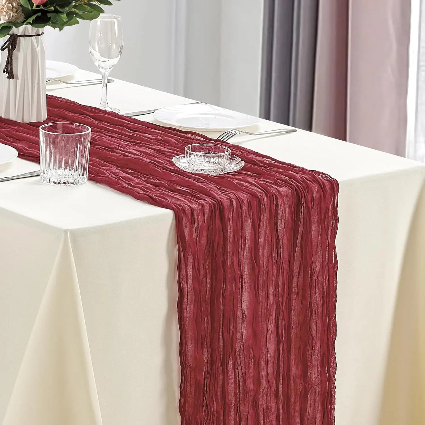 6pcs Cheesecloth Table Runner Boho Gauze Table Runner 40x270cm for Wedding Bridal Shower Birthday Party