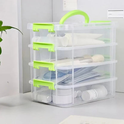 4-layer stackable transparent plastic storage box with lid, divided drawer organizer, suitable for hair accessories and jewelry