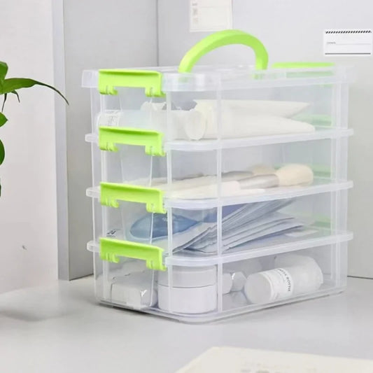 4-layer stackable transparent plastic storage box with lid, divided drawer organizer, suitable for hair accessories and jewelry