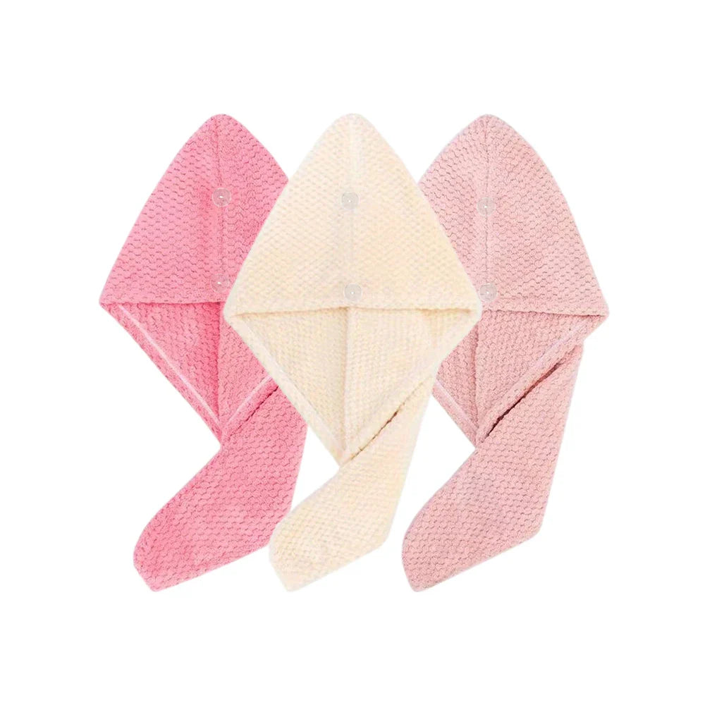 Solid color hair towel Textured dry hair cap 9.8 "X 25.5" absorbent hair towel wrap for button-down women