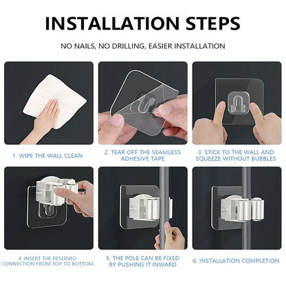 Multi-Purpose Hooks Adhesive Wall Hanging Mop Rack Broom Hanger Hook Kitchen Bathroom Organization Home Organizer Accessories