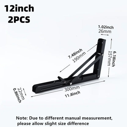 2PCS Heavy Duty Triangle Folding Angle Shelf Bracket Stainless Steel Collapsible Shelf Bracket for Table Work Bench Wall Mounted