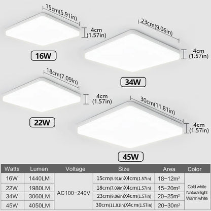 MARPOU Square Led ceiling lamp bedroom lighting Neutral white cold white warm white 48W 36W 24W 18W led ceiling light room