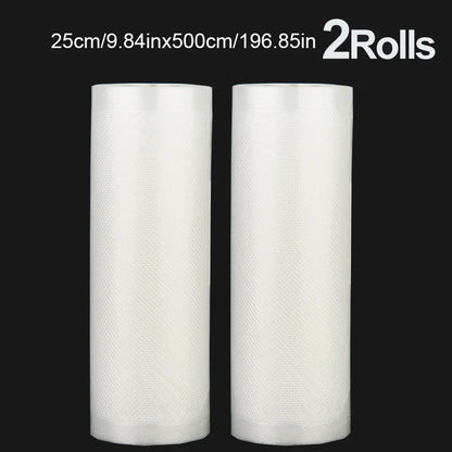 A set of 2 vacuum-sealed bags of the same size, with a length of 500CM, suitable for food storage vacuum low-temperature cooking