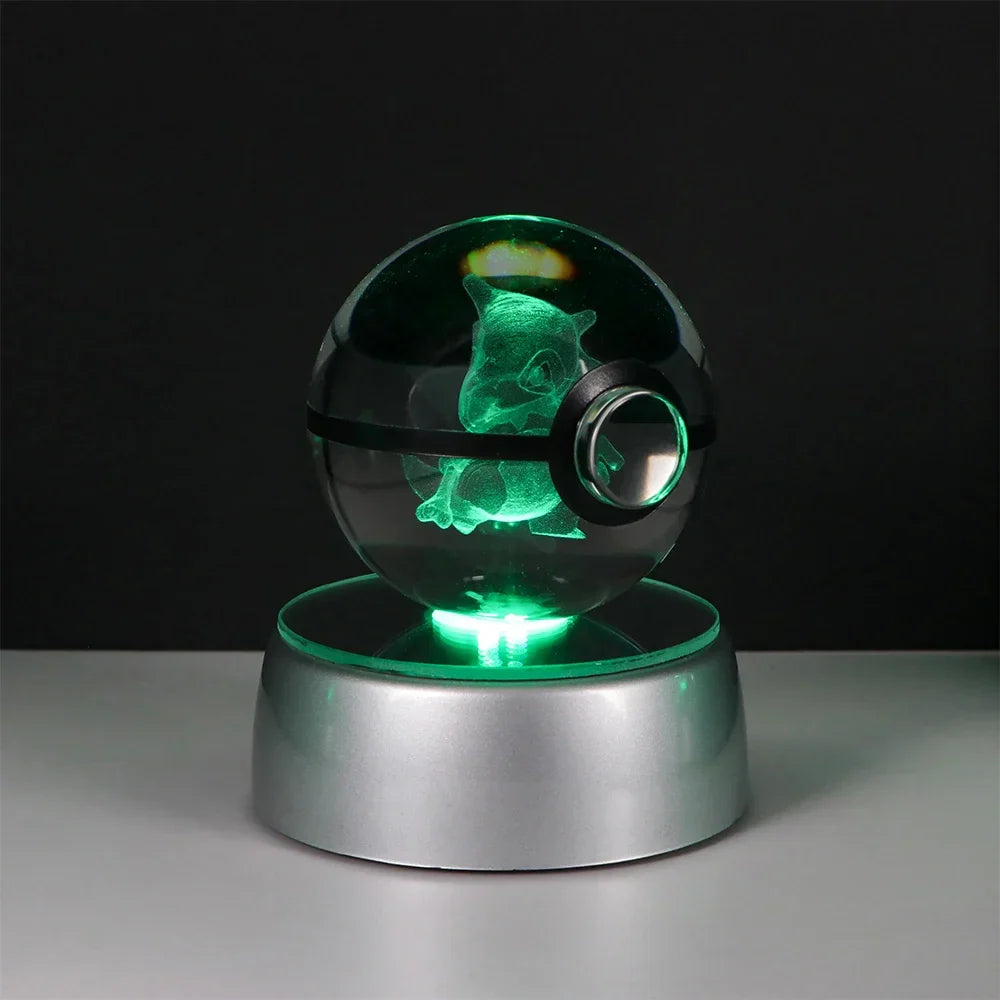 Pokemon 3D Crystal Ball Pikachu Gengar Eevee Mewtwo Anime Game Pokeball Led Night Light Base Kids Birthday Gift Home Decoration