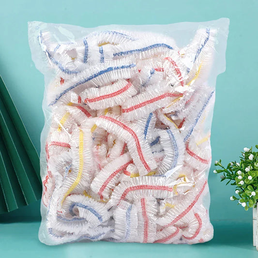 100Pcs Colorful Disposable Food Cover Hats Fruit Cover Elastic Plastic Shower Cap Storage Bag Kitchen Organizer Cling Film