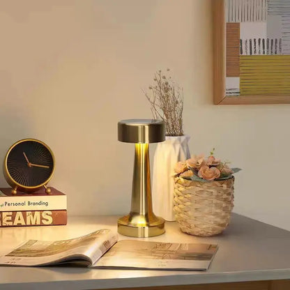 Gold Retro LED Table Lamp Touch Dimmable Rechargeable Desk Light for Restaurant Coffee Bar Atmosphere Backlight Home Bedroom Dec