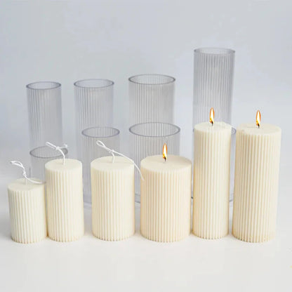 DIY Pinstripe Cylindrical Candle Mold 3D Flat Top Cylindrical Candle Making Supplies Durable and Easy To Release Plastic Mould