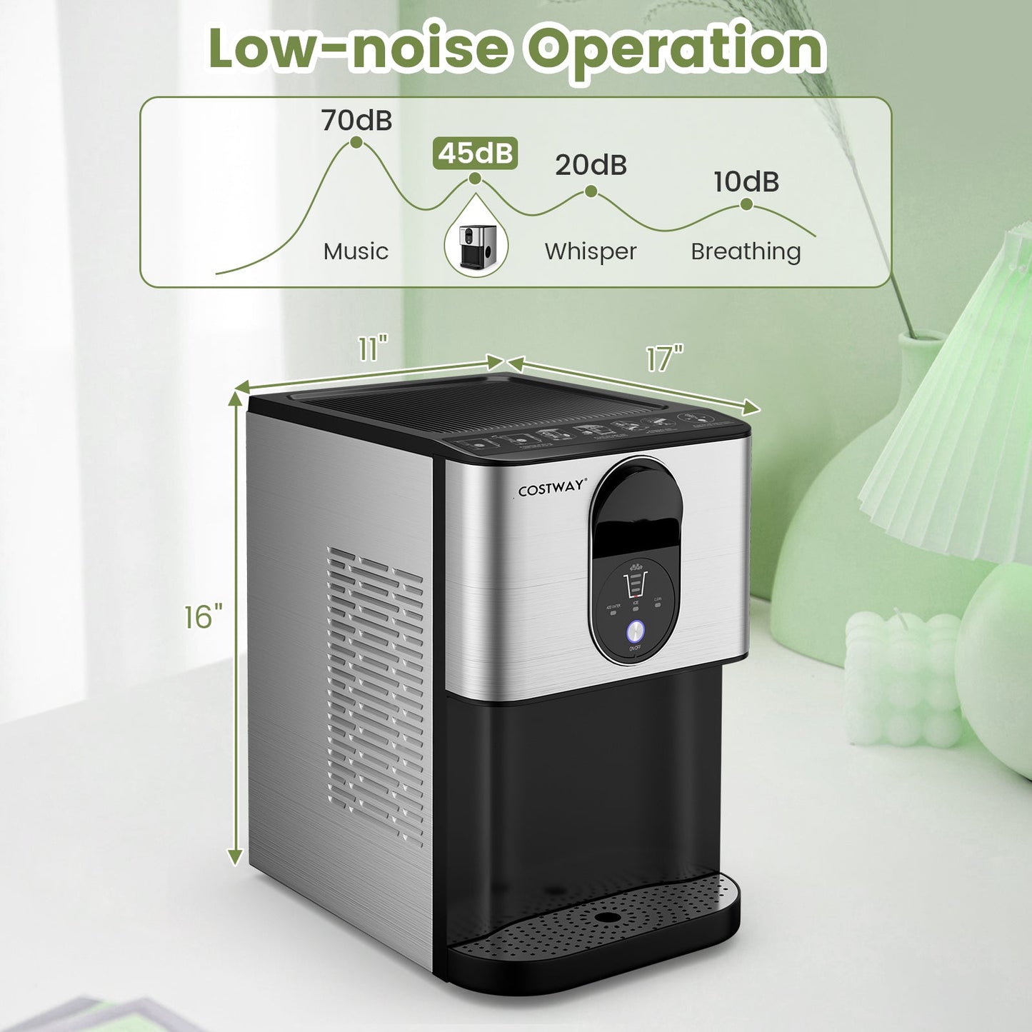 Self Dispensing Nugget Ice Maker Countertop with Soft Chewable Pellet Ice Cubes-Silver