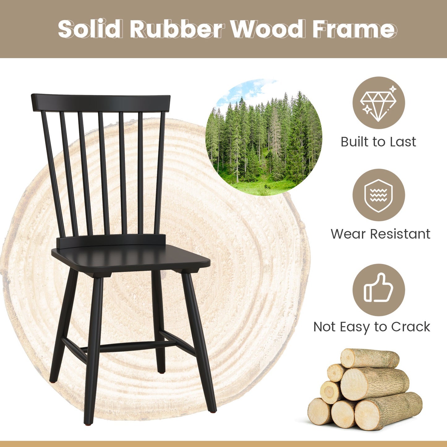 Set of 2 Windsor Dining Chairs with High Spindle Back