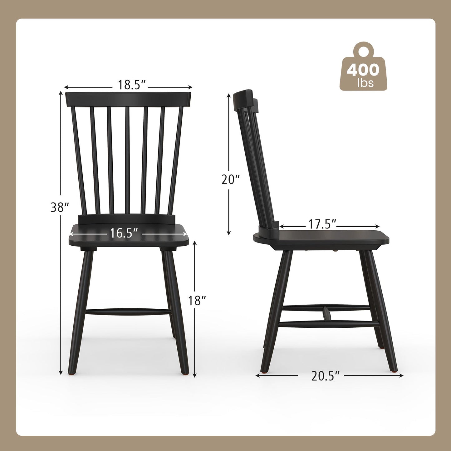 Set of 2 Windsor Dining Chairs with High Spindle Back