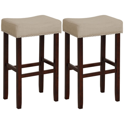 29 Inch Set of 2 Height Upholstered Bar Stool with Solid Rubber Wood Legs and Footrest-Gray