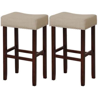 29 Inch Set of 2 Height Upholstered Bar Stool with Solid Rubber Wood Legs and Footrest-Gray