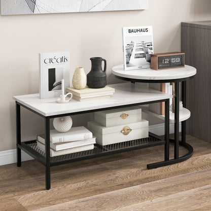 Set of 2 Nesting Coffee Table with Extra Storage Shelf for Living Room-Black