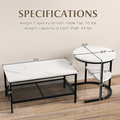 Set of 2 Nesting Coffee Table with Extra Storage Shelf for Living Room-Black