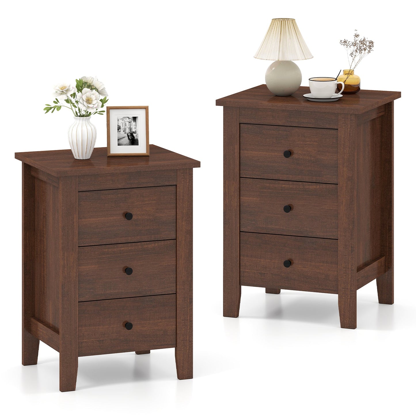 Set of 2 Nightstand End Beside Table Drawers