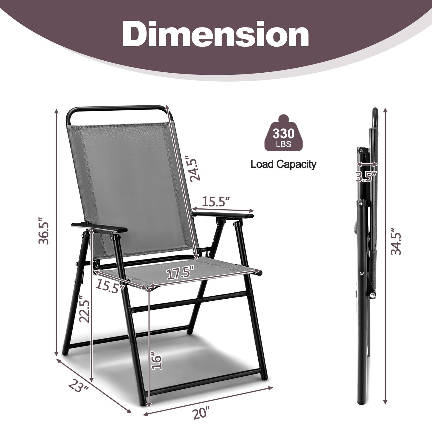 Outdoor Folding Sling Chairs with Armrest and Backrest