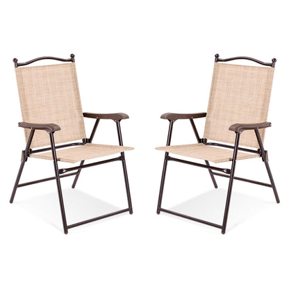 Set of 2 Patio Folding Sling Back Camping Deck Chairs