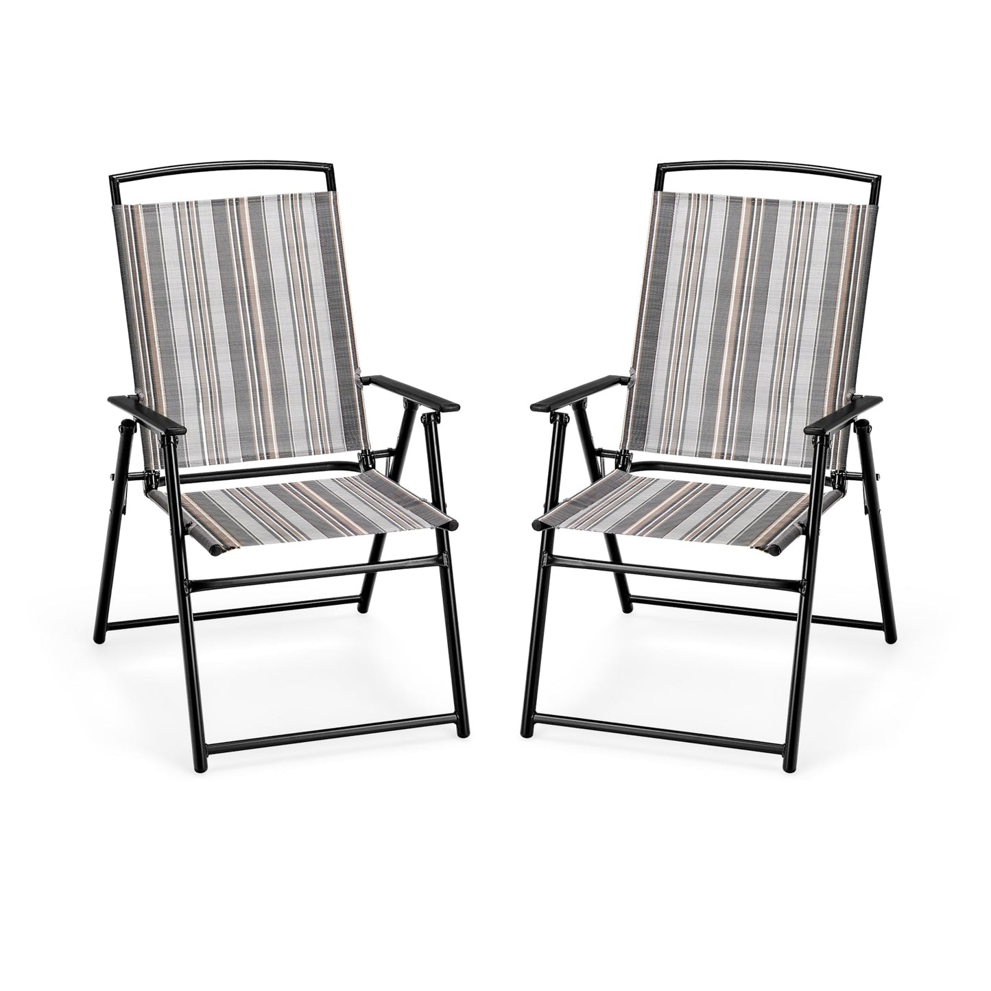 Set of 2 Patio Folding Sling Chairs Space-saving Dining Chair-Gray