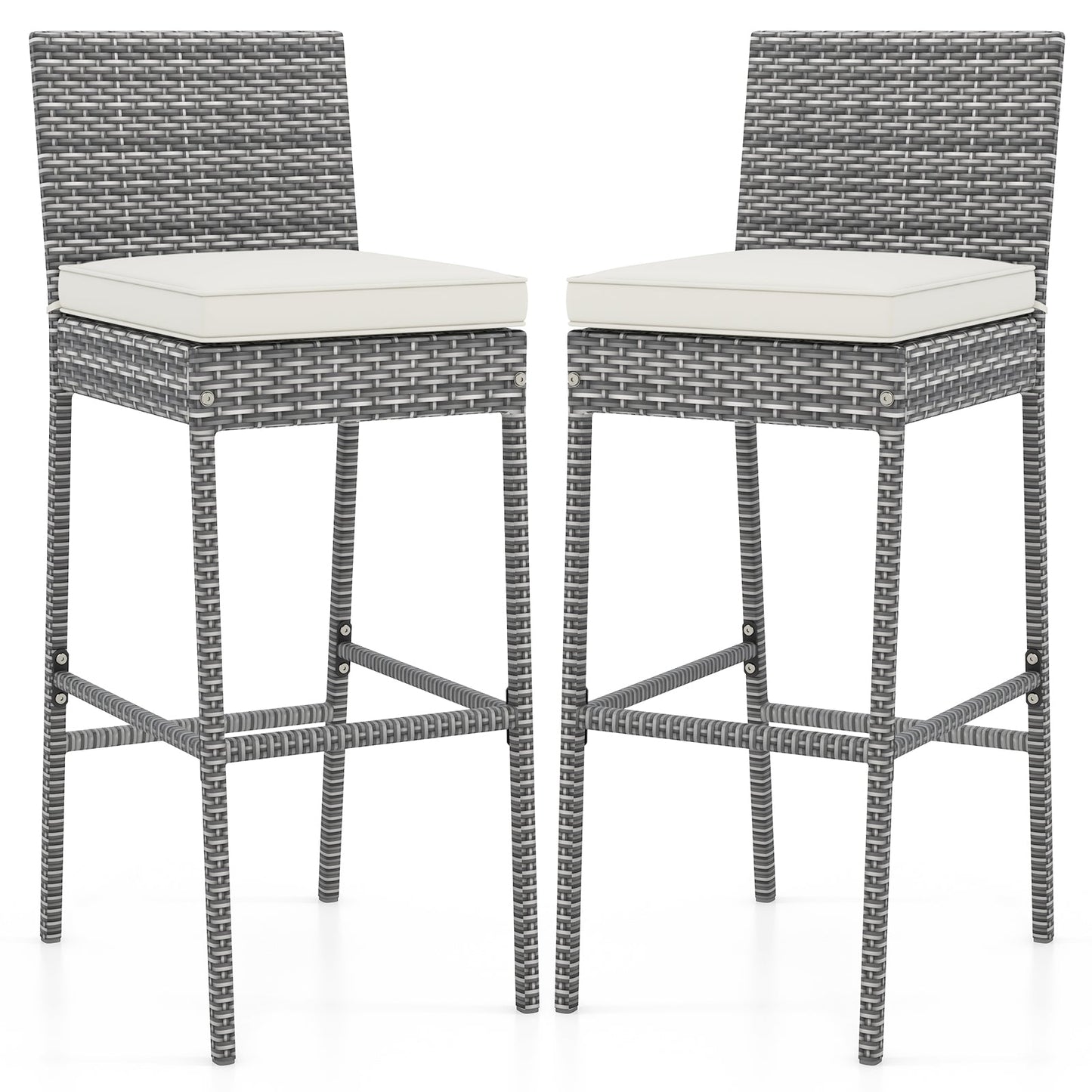 Set of 2/4 Patio Wicker Barstools with Soft Seat Cushion and Cozy Footrest