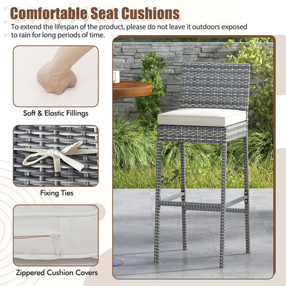 Set of 2/4 Patio Wicker Barstools with Soft Seat Cushion and Cozy Footrest
