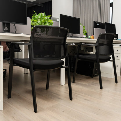 Set of 2 Stackable Reception Room Chairs with Padded Seat-Black