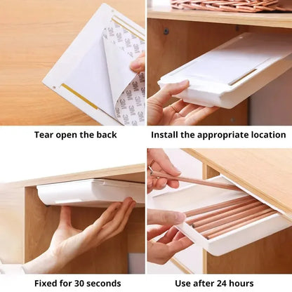 White SelfAdhesive Storage Drawer Box Makeup Pencil Tray Desk Hidden Under Desk Stand Self-adhesive Under-drawer Storage Box YH