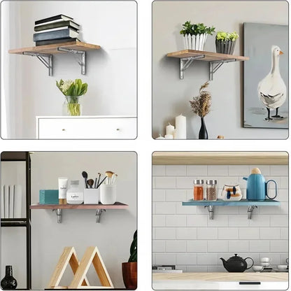 Heavy Duty Folding Triangle Shelf Bracket | Stainless Steel Wall Mount, Space Saving Fold Flat Rust-Proof Support