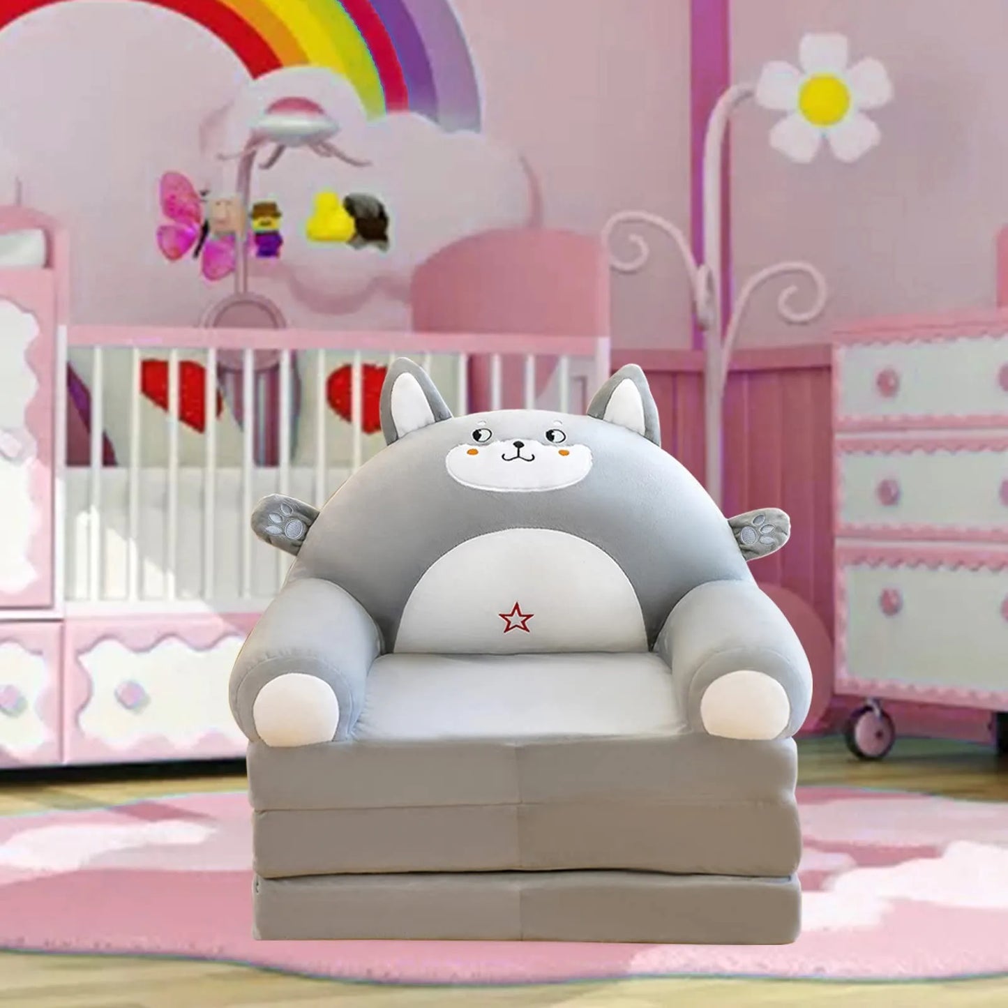 Plush Foldable Kids Sofa Backrest Armchair 2 In 1 Foldable Children Sofa Cute Cartoon Lazy Sofa Children Flip Open Sofa Bed For