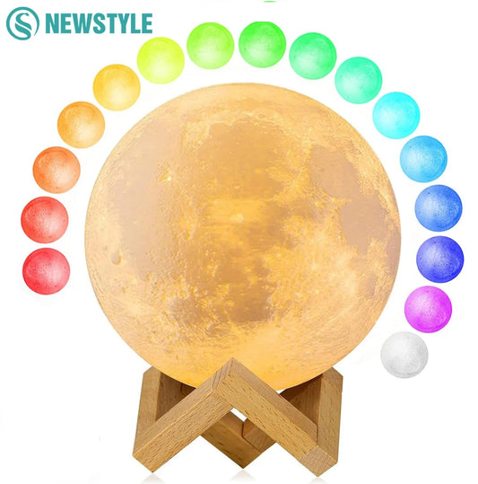 16 Colors RGB 3D Moon Night For Kids Bedroom Glowing Moon Lamp With Multi Color LED Touch Control Beside Decoration Lamp