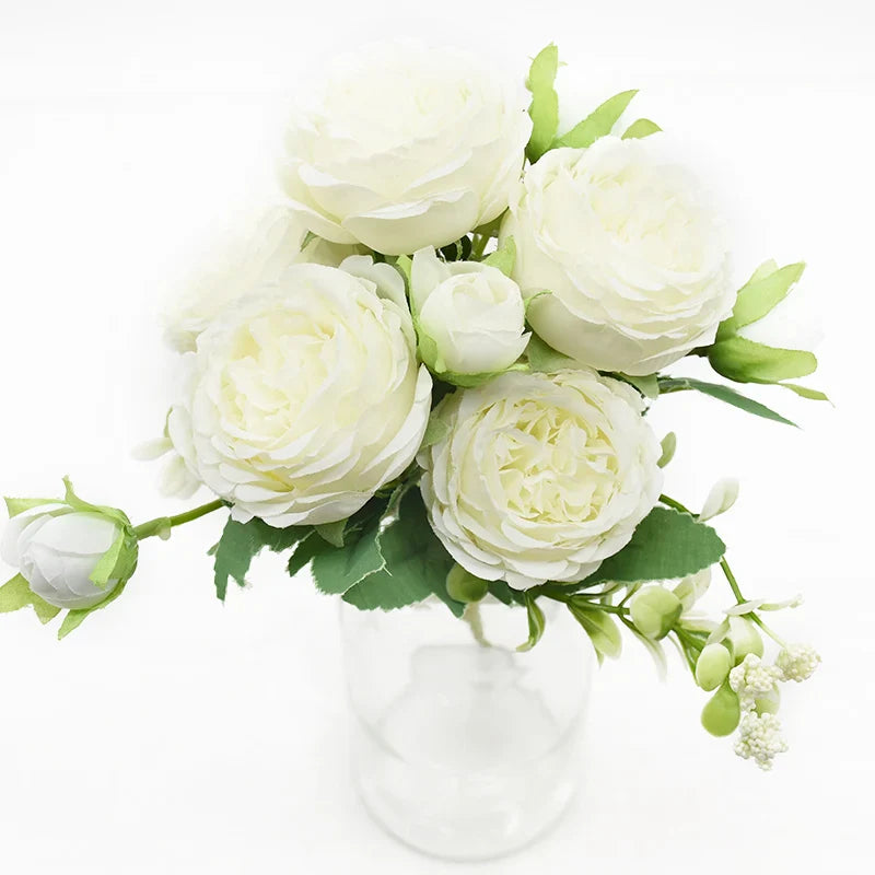 1 Bundle 5 Forks 9 Heads Artificial Peony Bouquet Home Decor Wedding Diy Festival Outdoor Furnishings Scrapbooking Bonsai Gifts
