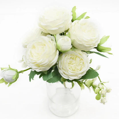 1 Bundle 5 Forks 9 Heads Artificial Peony Bouquet Home Decor Wedding Diy Festival Outdoor Furnishings Scrapbooking Bonsai Gifts