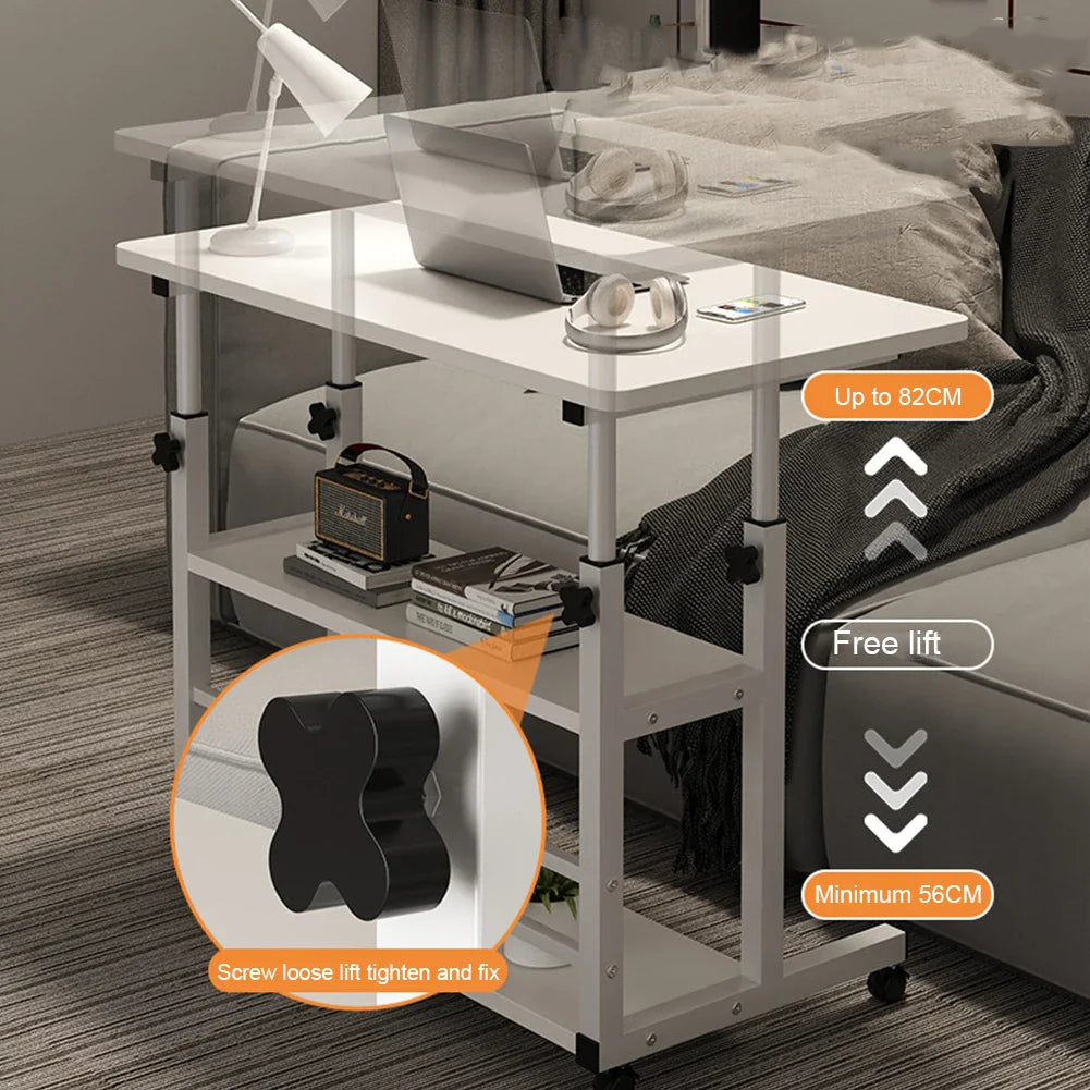 Small Office Desk Adjustable Height Side Mobile Stand Up Desk with Wheels  Portable Rolling Desks Laptop Computer Bedside