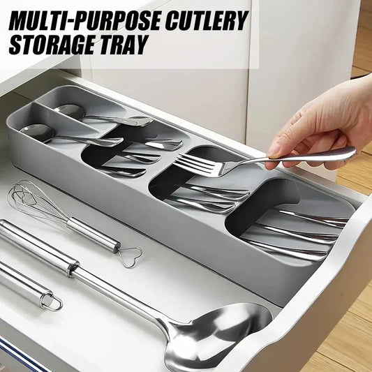 Multi-purpose Cutlery Storage Tray Cutlery Fork Spoon Compartmentalized Storage Box Kitchen Tableware Categorized Storage Boxes