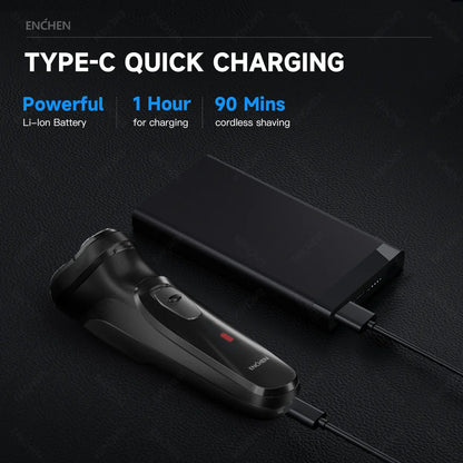 ENCHEN Blackstone Electrical Rotary Shaver for Men 3D Floating Blade Washable Type-C USB Rechargeable Shaving Beard Machine