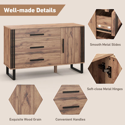 Sideboard Buffet Cabinet Credenza Storage Cabinet with 3 Drawers-Rustic Brown