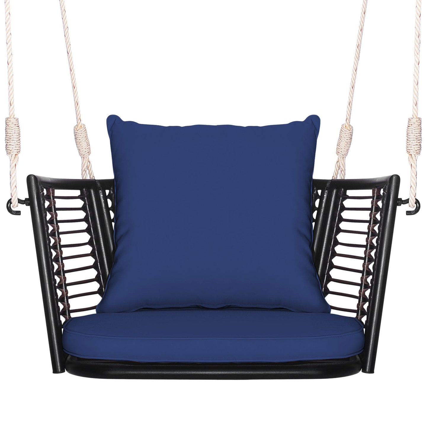 Single Person Hanging Seat with Woven Rattan Backrest for Backyard