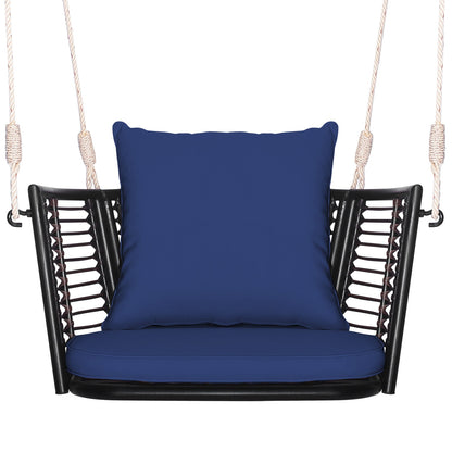 Single Person Hanging Seat with Woven Rattan Backrest for Backyard
