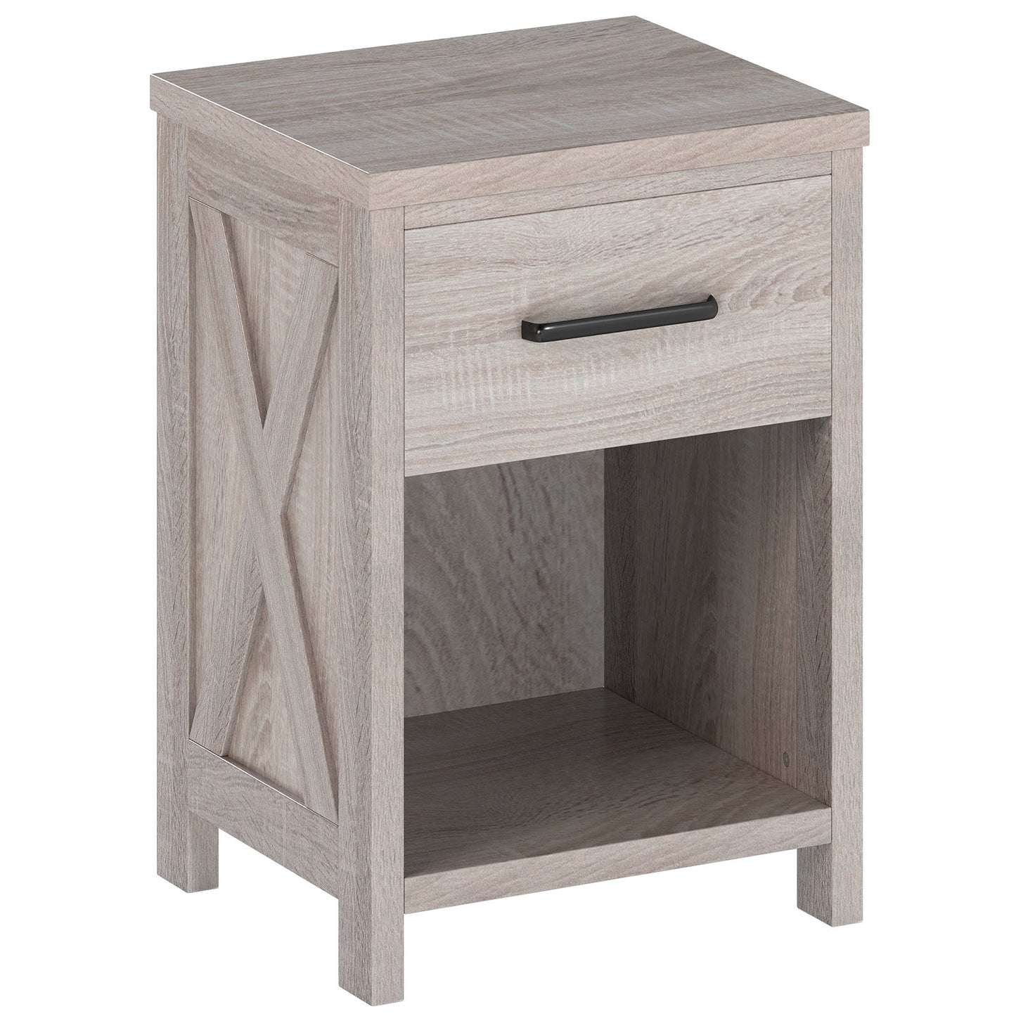Nightstand with Drawer and Shelf-Antique Brush White